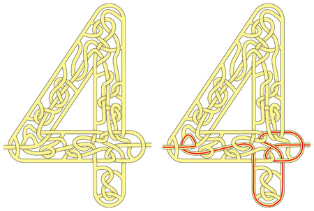 Maze in the shape of number four  worksheet for learning numbersのイラスト素材