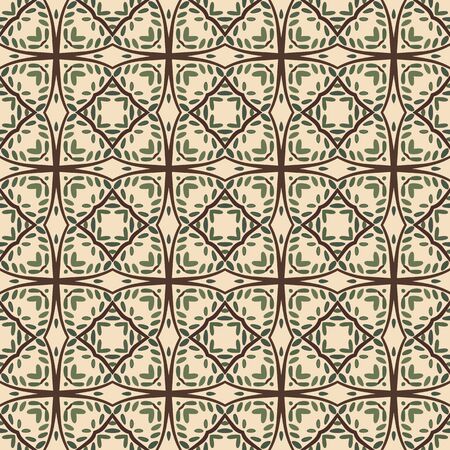 Seamless illustrated pattern made of abstract elements in beige, black and greenのイラスト素材