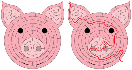 Piglet maze for kids with a solution illustration.のイラスト素材