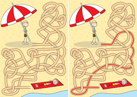 Sunbathing maze for kids with a solutionのイラスト素材