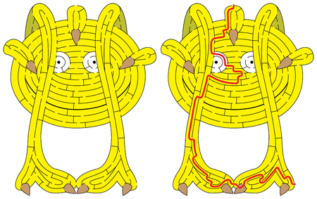 Little yellow monster maze for kids with a solutionのイラスト素材