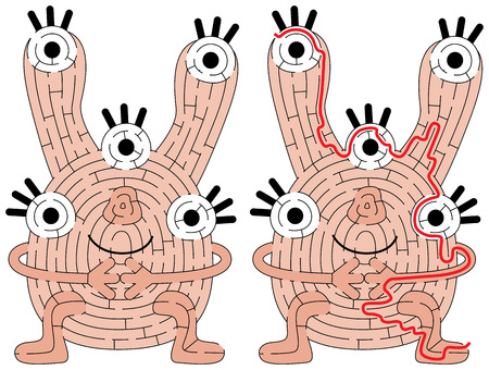 Little red monster maze for kids with a solutionのイラスト素材