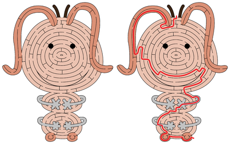 Little orange monster maze for kids with a solutionのイラスト素材