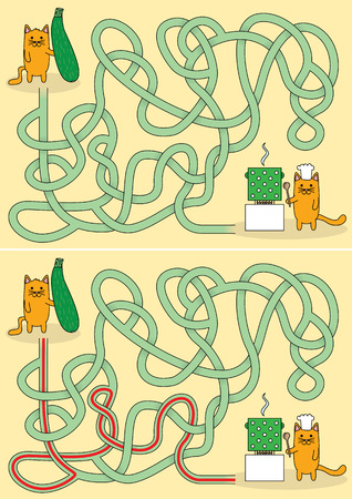 Little cat cooking maze for kids with a solutionのイラスト素材