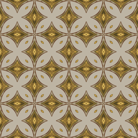 Seamless illustrated pattern made of abstract elements in beige, yellow and shadowes of brown
