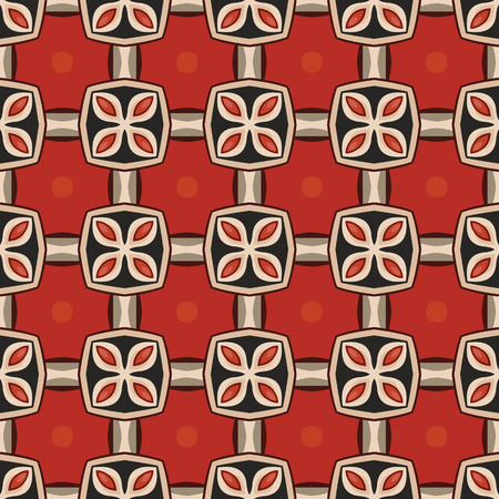 Seamless illustrated pattern made of abstract elements in beige, gray, red, brown and blackのイラスト素材