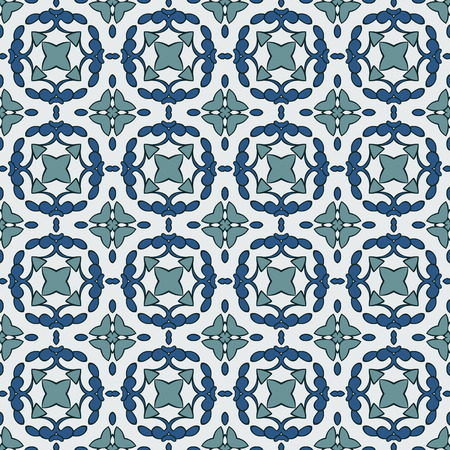 Seamless illustrated pattern made of abstract elements in white, turquoise, blue and blackのイラスト素材