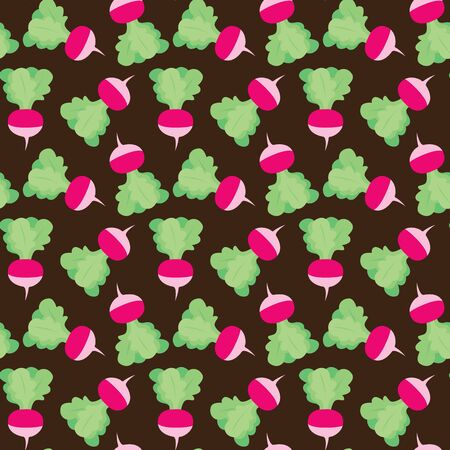 Seamless pattern made of illustrated radishes on dark brownのイラスト素材