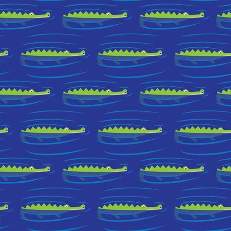 Seamless pattern made of illustrated swimming alligatorsのイラスト素材