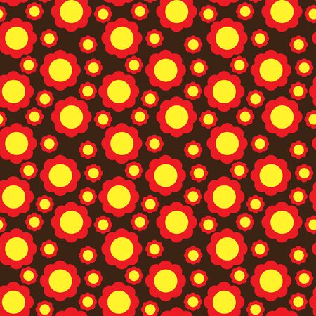 Seamless pattern made of illustrated red flowers on dark brown backgroundのイラスト素材