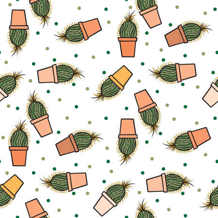 Seamless pattern made of illustrated cactus plants on white