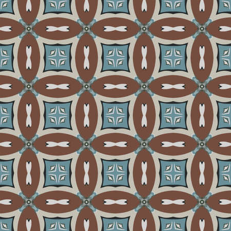 Seamless illustrated pattern made of abstract elements in light gray, beige, turqyoise, brown and...
