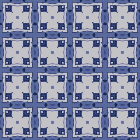 Seamless illustrated pattern made of abstract elements in beige and shades of blue