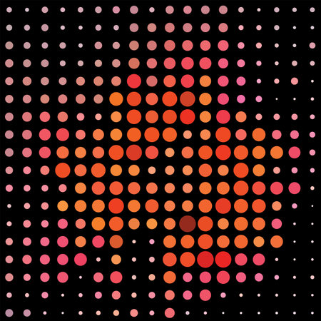 Abstract background pattern made of circles in shades of red, orange and pink on black backgroundのイラスト素材