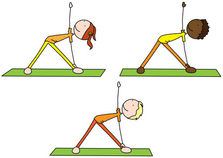 Cartoon vector illustration of kids exercising - triangle poseのイラスト素材