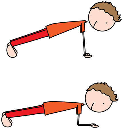 Cartoon vector illustration of a boy exercising - plankのイラスト素材