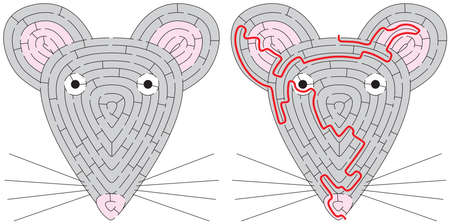 Mouse maze for kids with a solutionのイラスト素材