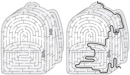 School bag maze for kids with a solution in black and whiteのイラスト素材