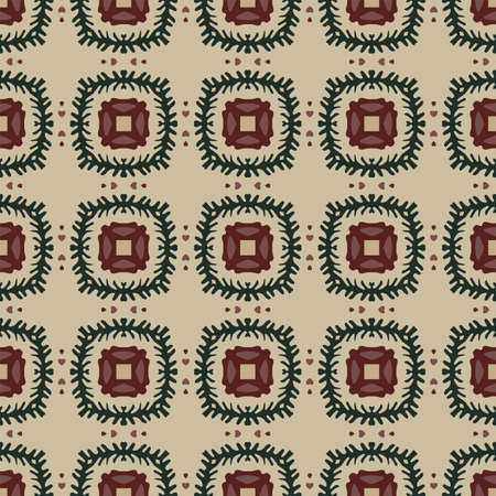 Seamless illustrated pattern made of abstract elements in beige, brown and green