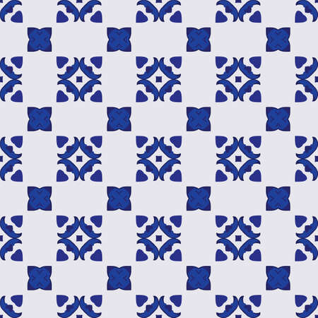 Seamless illustrated pattern made of abstract elements in beige and shades of blue