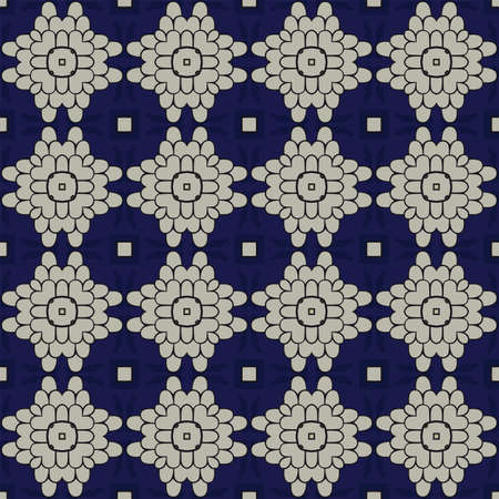 Seamless illustrated pattern made of abstract elements in light gray and shades of blue