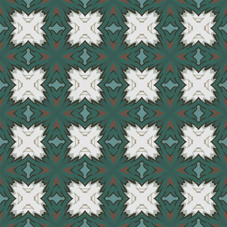 Seamless illustrated pattern made of abstract elements in white, gray, brown, turquoise and green