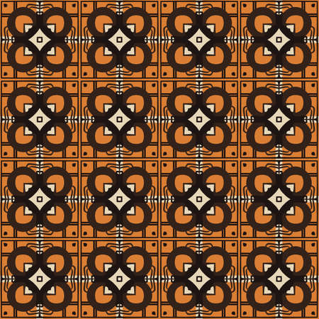Seamless illustrated pattern made of abstract elements in beige, orange and blackのイラスト素材