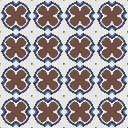 Seamless illustrated pattern made of abstract elements in beige,blue, brown and black