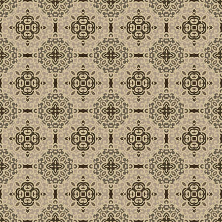 Seamless illustrated pattern made of abstract elements in beige and shades of brown and grayのイラスト素材
