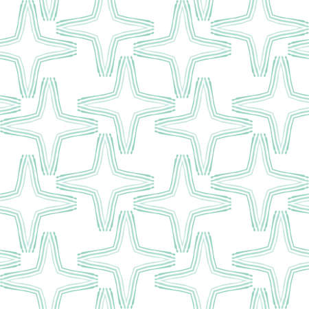 Seamless illustrated pattern made of light turquoise elements on white backgroundのイラスト素材