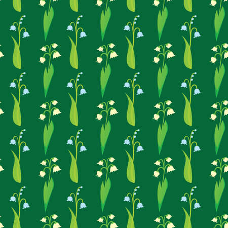 Seamless pattern made of illustrated flowers on dark green backgroundのイラスト素材