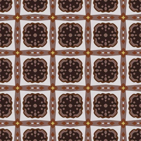 Seamless illustrated pattern made of abstract elements in beige, yellow and shades of brown
