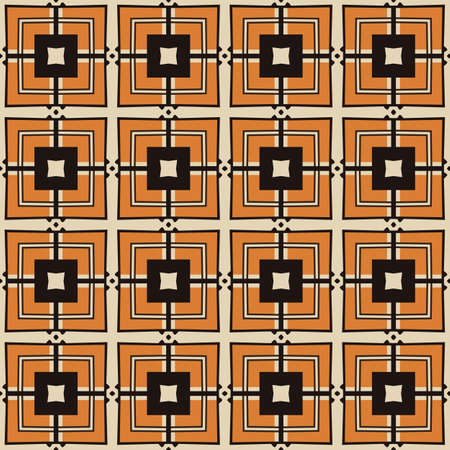 Seamless illustrated pattern made of abstract elements in beige, orange and blackのイラスト素材