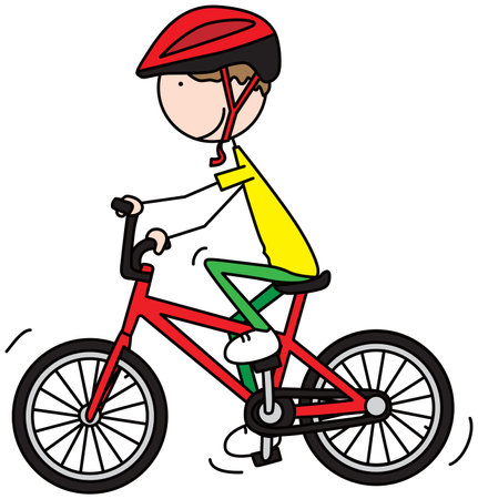 Cartoon illustration of a boy riding a bicycleのイラスト素材