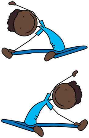 Cartoon vector illustration of a boy exercising - seated side stretchのイラスト素材