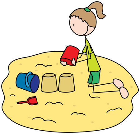 Cartoon illustration of a girl playing in sandのイラスト素材