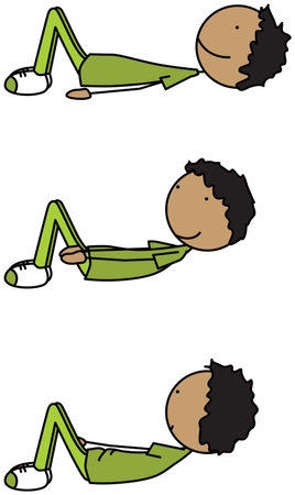 Cartoon vector illustration of a boy exercising - side sit upsのイラスト素材