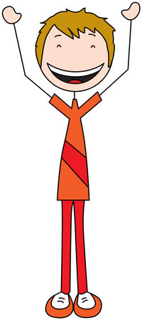 Cartoon illustration of an excited by laughing with hands in the airのイラスト素材