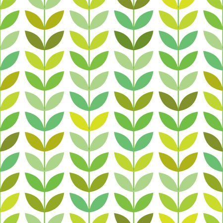 Seamless illustrated pattern made of stylized illustrated leaves in shades of greenのイラスト素材