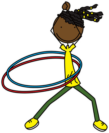 Cartoon illustration of a girl spinning hula hoop ringsのイラスト素材
