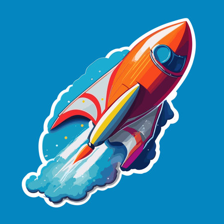 Cartoon rocket on blue background. Vector illustration. Eps 10.のイラスト素材