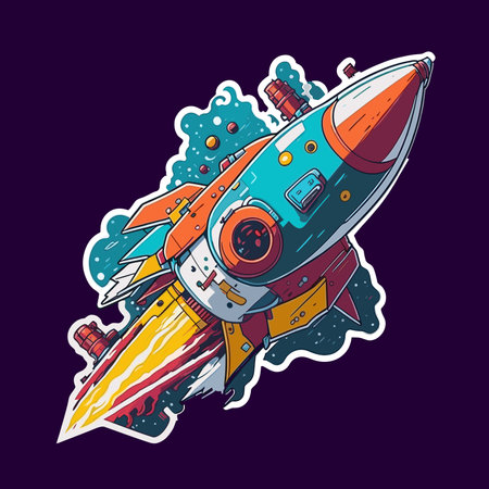 Space rocket. Cartoon vector illustration for t-shirt and other usesのイラスト素材