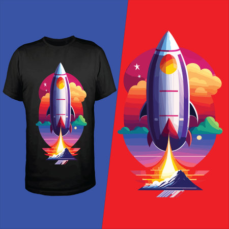 t-shirt print design with rocket and ship vector illustration graphic designのイラスト素材