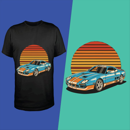 T-shirt print design with vintage sports car. Vector illustration.のイラスト素材
