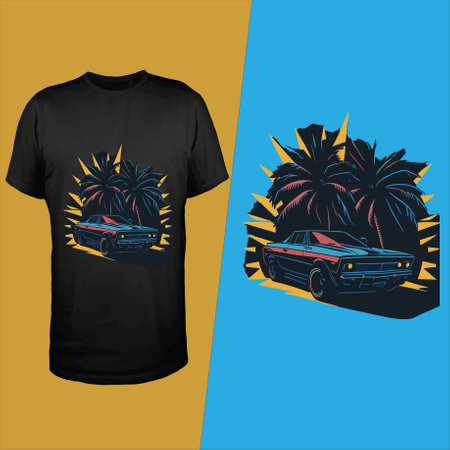T-shirt print design with vintage car and palm trees. Vector illustrationのイラスト素材