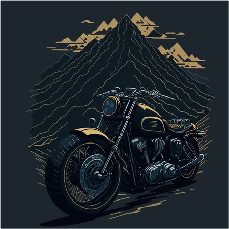 Vintage motorcycle on the background of the mountains. Vector illustration.のイラスト素材