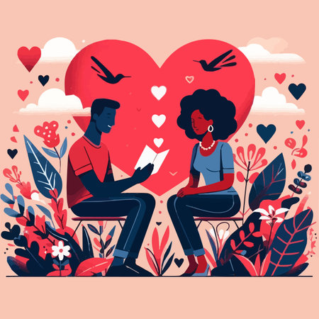 Romantic couple in love. Vector illustration in flat cartoon style.のイラスト素材