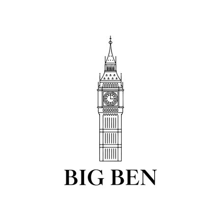 Iconic Big Ben line art: Perfect London travel designs and cultural artのイラスト素材