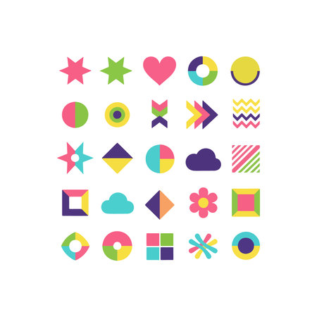 Vibrant geometric shapes collection, perfect for trendy design projectsのイラスト素材