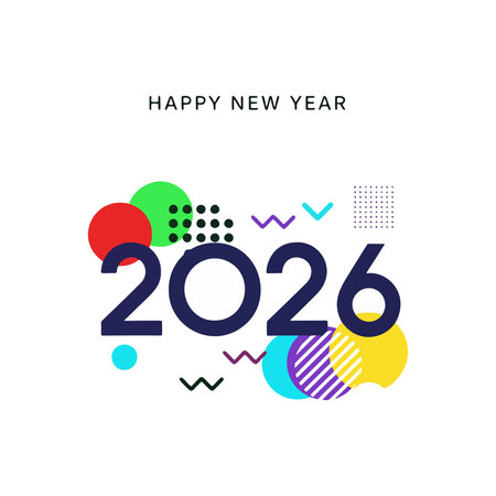 Vibrant 2026 New Year celebration with modern geometric design elementsのイラスト素材